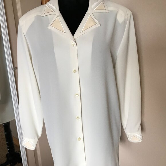 Da-Rue of California 70s Embroidered Tunic Top: Cream Geometric Blouse Size 10 - Picture 6 of 8